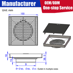 Grille de drain de <span class=keywords><strong>douche</strong></span> moderne de luxe <span class=keywords><strong>pour</strong></span> salle de bain 150x150mm en acier inoxydable SUS304/316L, antidérapante et anti-colmatage, <span class=keywords><strong>pour</strong></span> hôtels et sous-sols - Product Image 5