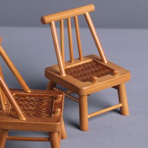 Miniature Bamboo Chair Set 2Pcs Square <b>Rustic</b> <b>Desk</b> Decor Lightweight <b>Office</b> Accessories - Product Image 1