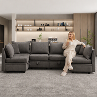Canapé modulaire VANBOW avec ottoman de rangement, canapé convertible en tissu en forme de U, combinaison libre pour salon, vente en gros
