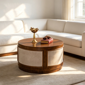 Tavolino <span class=keywords><strong>da</strong></span> Caffè Rotondo in Legno <span class=keywords><strong>Vintage</strong></span> Durevole per Interni, Adatto per Casa di Campagna, Villa, Patio, Giardino e Balcone - Product Image 1