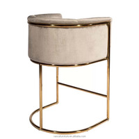 Tabouret de bar haut en acier inoxydable doré de style décontracté avec dossier en nid d'abeille, tabouret de pub en velours pour la maison et l'hôtel