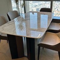 Table à Dîner en Pierre Frittée Moderne et Chaise, Pieds en Acier Inoxydable Italien
