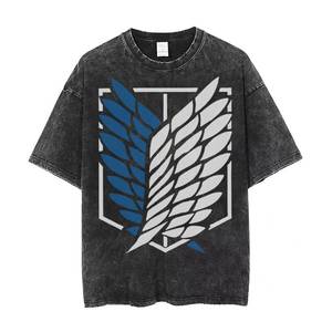 T-shirt vintage Attack Titan en coton pur, style cartoon, respirant, à manches courtes, coupe ample, hip-hop, délavé, Harajuku, AOT Anime - Product Image 4