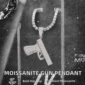 J&C Diseño 3D Joyería Fina Colgantes y Dijes Iced Hiphop Plata de Ley 925 Pistola Linda Certificada para Mujer Collar de Moissanita - Product Image 2