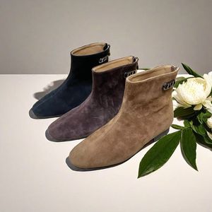 Botines de Ante 100% Piel de Cordero para Mujer, Tallas Grandes, Tacón Plano Suave, Punta Redonda, Personalizables con Logotipo - Product Image 1