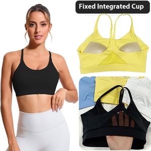 Hochunterstützender, stoßfester Sport-BH mit überkreuzten Doppel-Schulterträgern, atmungsaktiv, herausnehmbare Polster, Rundhalsausschnitt, Spandex/Nylon, für Yoga und Sport - Product Image 1
