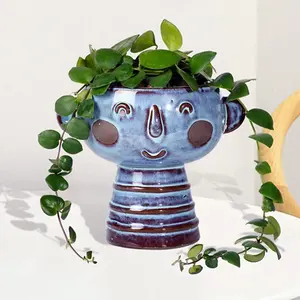 Keramische Vrouw Hoofd Planter Pot Meisje Gezicht Bloempot Leuke Blauwe Keramische Planter Voor Cactussen Succulent Indoor