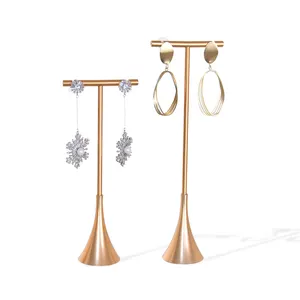 JINSKY Metal Earring Display Stand Gold T-bar Earring Holder Countertop Jewelry Display Organizer For Earrings