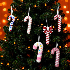Pendentif Canne à <span class=keywords><strong>Sucre</strong></span> en Peluche et Ornement Scintillant pour Thème Bonbons Pastel Anniversaire Arbre de Noël - Product Image 2