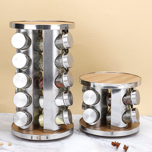 Estante de almacenamiento de cocina de madera de acero inoxidable giratorio de 360 grados organizador de condimentos con herramientas de especias de hierbas y contenedores de tarros de especias - Product Image 1