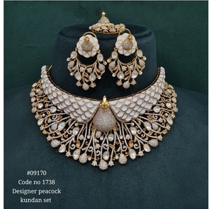 ชุดเครื่องประดับเจ้าสาวแบบ Kundan ลายขนนกยูง พร้อมสร้อยคอ ต่างหู และติกก้า สไตล์วิคตอเรียน สำหรับผู้หญิง สวมใส่ในงานแต่งงานและงานเฉลิมฉลอง - Product Image 2