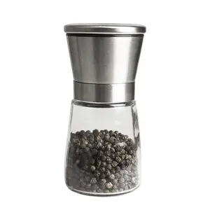 Kitchen Pepper Grinder, Clear Glass Pulverizer with Stainless Steel Cap Cover