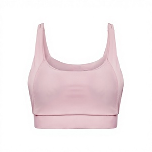 Sujetador deportivo rosa con cuello redondo, soporte medio, transpirable, para fitness y entrenamiento, top elástico sexy para mujer, sujetador deportivo de moda. - Product Image 1