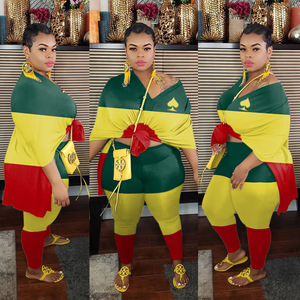 Primavera autunno Casual <span class=keywords><strong>taglie</strong></span> forti da donna 2 pezzi abbigliamento abito sfumato scollo a V Modulare largo due pezzi abbigliamento donna set - Product Image 2