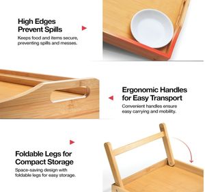 Kahvaltı tepsisi bambu yatak tepsisi yatak ve masa tepsisi katlanır bacaklar Laptop standı ve kolu - Product Image 3