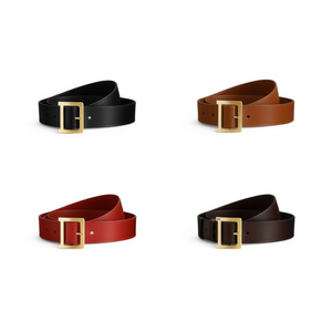 Cinturón con Hebilla Dorada de 105 cm, Negro, Marrón, Rojo, Accesorio Casual para la Cintura de Mujer - Product Image 1