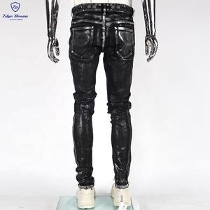 EDGEDENIM <span class=keywords><strong>Jeans</strong></span> Personalizzati Nuovo Stile Revival Skinny in Pelle Cerata Stile Rock con Stampa in Lamina Argento <span class=keywords><strong>Jeans</strong></span> Rivestiti in Cera per Uomo - Product Image 2