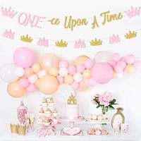 Dekorasi Ulang Tahun Pertama Bertema Putri, Spanduk Once Upon a Time, Perlengkapan Pesta Ulang Tahun Pertama Bertema Putri Warna Pink Emas