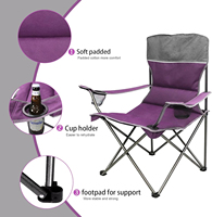 Ensemble de 4 chaises de camping surdimensionnées avec table en fer, chaises pliantes robustes pour l'extérieur avec porte-gobelets