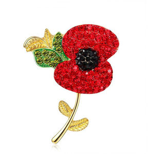Bros Pin Bunga Poppy Berhiaskan Batu Rhinestone untuk Hari Peringatan, Souvenir Festival Peringatan - Product Image 1