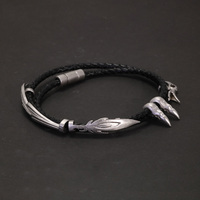 Bracelet en argent 925 vintage avec cordon ciré, fermoir magnétique, LOL XAYAH RAKAN, multi-couches, plume, feuille, bijoux de couple, DIY