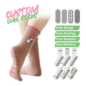 कोई भी मोक कस्टम डिजाइन प्यारा जानवर पैटर्न रफ़ल ट्रिम योग पकड़ सॉक विरोधी पर्ची कपास पाइलेट्स कॉक महिला फिटनेस योग सॉक - Product Image 5