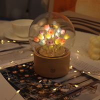 Lampe à fleurs en forme de tulipe LED faite à la main, base en bois personnalisée, lumière d'ambiance à intensité réglable, veilleuse musicale LED pour enfants, décoration de chambre à coucher