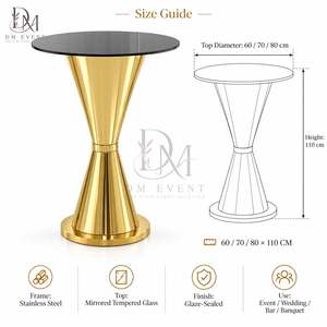 Mesa de Cóctel Redonda para Proyectos Hoteleros con Base de Pedestal de Acero Inoxidable Dorado en Forma de Reloj de Arena y Tapa de Vidrio Templado Espejado - Product Image 5
