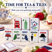 Jeu de Mahjong Américain, Tuiles en Acrylique Style Britannique, Rayures Rouge, Blanc et Bleu, Design Londres, Jeu de Tuiles pour Soirée Jeux