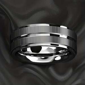 8mm Men's Stainless Steel <strong>Ring</strong> Comfortable Frosted Wire Slot Design, Anticorrosive <strong>Plus</strong> <strong>Size</strong> Casual Jewelry Birthday Gift N97271 - Product Image 5