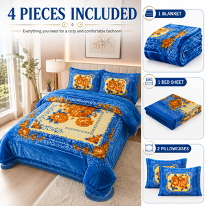 Ensemble de couvertures en raschel de luxe 4 pièces, taille king, double couche, couverture épaisse en peluche, ensemble de literie, vente en gros directe d'usine - Product Image 4