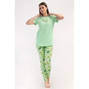 Conjunto de pijama KADIN LYC SUPREM O YAKA KISA KOL BLUZU UZUN ETEGI OVAL MANSETLI TAYT - Verde celadón - Verde celadón - Product Image 1