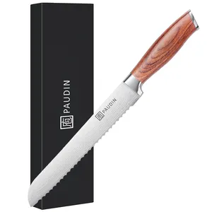 V2 Chefs Knife 8 Inch 5cr15Mov Steel Wave Pattern Serrated Blade Pakka Wood Handle OEM Ultra Sharp Kitchen Knife Bread Knife