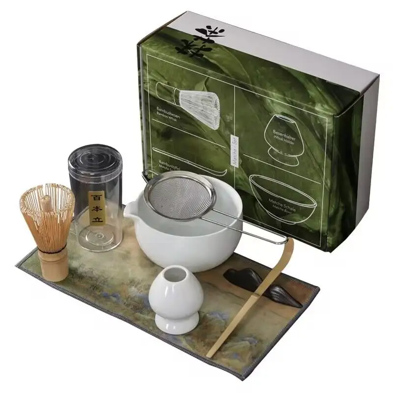 Japanese Style Handmade Bamboo Matcha Whisk Gift Set Tea Spoon Chashaku Holder Bowl Tea Kit Matcha Tea Set for Ceremony