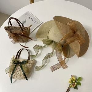 Low Moq Handmade Large Bowknot Ribbon Straw <b>Hat</b> <b>Bag</b> Set Large Brim Beach Vacation Sun <b>Hat</b> for Women - Product Image 1