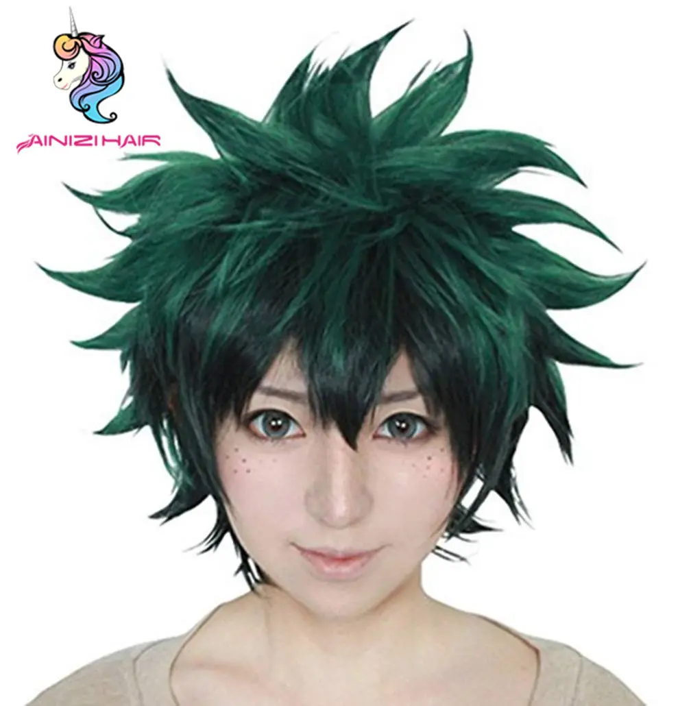 Ainizi wigs for cheap price high quality short 11'' silky straight My Hero Academia deku cosplay wigs for parties