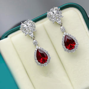 Classic <b>Water</b> Drop Earrings For Women With Red Zircon And Rhinestone Prong Setting Wedding Fashion Jewelry - Product Image 3