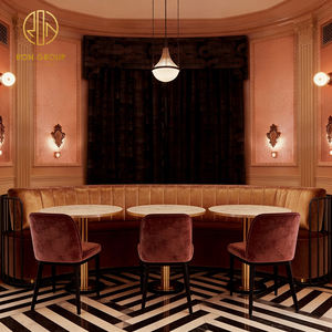Ensemble de table et de chaises de café en marbre rond de luxe haut de gamme, canapé de café, banquette de <span class=keywords><strong>restaurant</strong></span> en demi-cercle, mobilier de restauration - Product Image 6