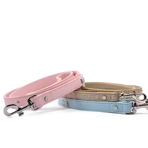 Розовый/синий/Золотой PU ремень для домашних животных милые декоративные бриллианты в форме кости ошейники и поводки для собак