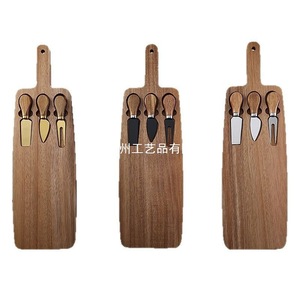 Acacia Wood Cutting Board Set With Cheese <b>Knives</b> Stainless Steel 4 Piece Kitchen Serving Tray For Cheese Fruit And <b>Bread</b> - Product Image 3