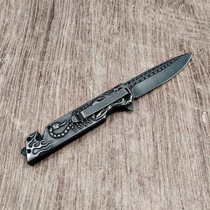 Cuchillo de camping EDC DIY personalizable con mango de acero lavado a la piedra Scorpion Relief, calidad OEM - Product Image 4