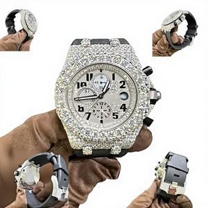 Reloj de Diamantes de Oro Blanco con Moissanita VVS, Totalmente Cubierto de Diamantes, Movimiento de Cuarzo, Esfera de Cristal, Resistente al Agua 10 Bar - Product Image 1