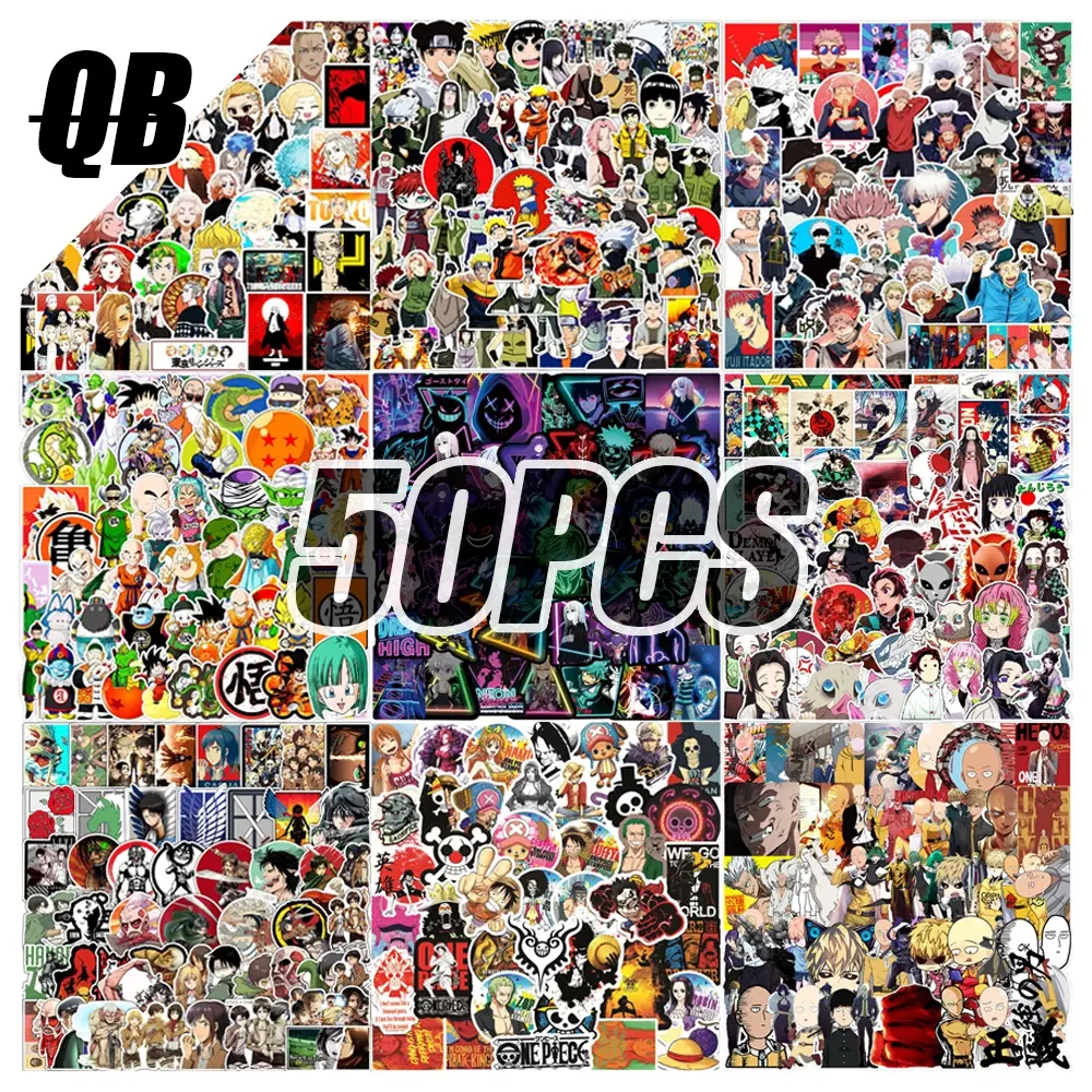 50Pcs Wholesale Japan Cartoon Anime Stickers Set Pack For Skateboard Luggage Laptop Vinyl Decorative Anime Sticker