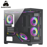 AntarcChill Black Mid Tower Steel Computer Chassis Side Panel Window Dual Compartment MicroATX Support 360 Radiator USB3.0 Ports