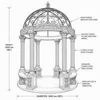 Projet de paysagisme de villa personnalisé, grand gazebo en marbre européen, pavillon en pierre sculptée à la main avec toit en fer forgé