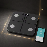 Báscula Inteligente Bluetooth para Grasa Corporal, Vidrio Templado Negro, Pantalla LED Oculta, Alta Precisión, Sistema de Pesaje Profesional para el Hogar