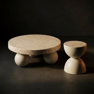 <span class=keywords><strong>Tavolino</strong></span> da Caffè in Legno con Impiallacciatura in Travertino Beige, Forma Rotonda, Stile Moderno e Semplice per <span class=keywords><strong>Soggiorno</strong></span> - Product Image 6