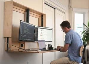 Extra Wide Wall Mount Electric Sit-Stand Murphy <strong>Desk</strong> Dual Monitor <strong>Fold</strong> <strong>Out</strong> Workstation Fit Two 27in Space Saving Home Office OEM - Product Image 5