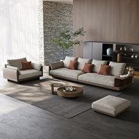 Ensemble de canapés en coton et lin en forme de L, style moderne et minimaliste, avec coussins en éponge et housse amovible lavable, design italien, pour salon.
