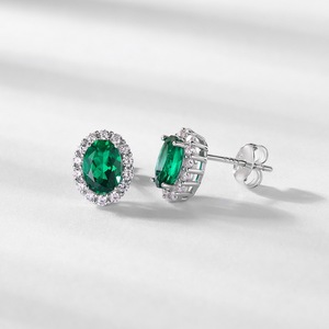 Pendientes Retro Ovalados con Esmeralda Cultivada en Laboratorio, Plata de Ley S925, Gema de Color Completo, Joyería de Lujo Ligero para Mujer - Product Image 3
